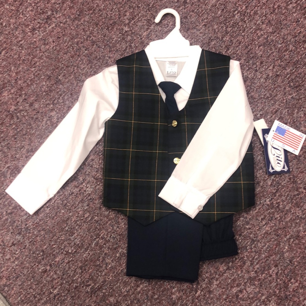 Boys 4pc Outfit blue/green plaid
